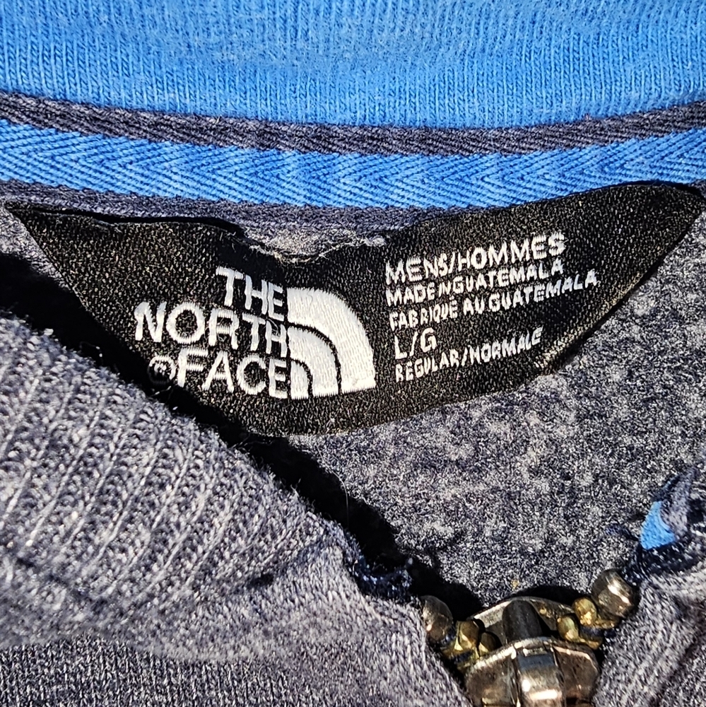 North Face Gray and Blue Hoodie Zip Up, Front Pockets, Mens LG - Picture 8 of 9